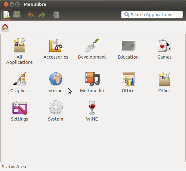 When MenuLibre starts, you are greeted with your application categories.