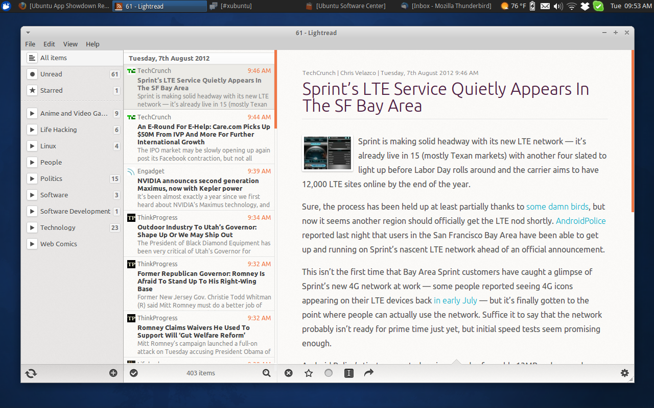 Lightread, the offline, easy-to-use, Google Reader client.