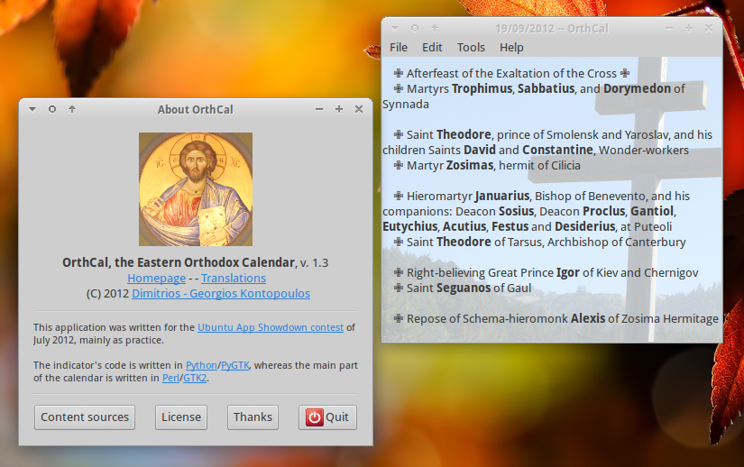 Orthcal, the indicator-based application to keep up with Eastern Orthodox feasts.