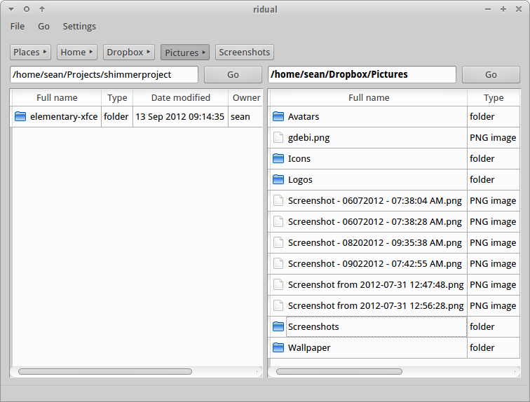 Ridual, a dual-pane file manager.