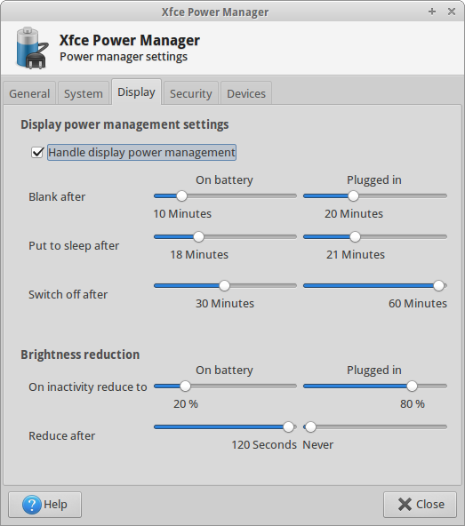 Fine-grained control over display power settings.