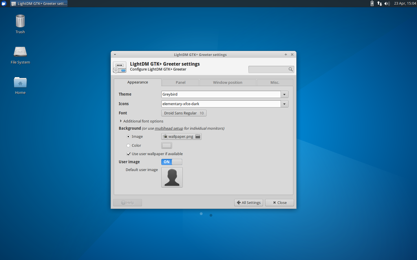 LightDM GTK Greeter Settings