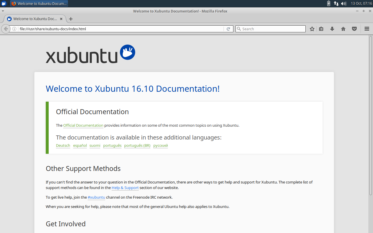 Xubuntu's documentation is hosted locally for offline support.