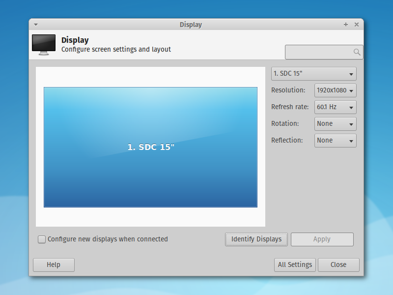 The Display settings dialog