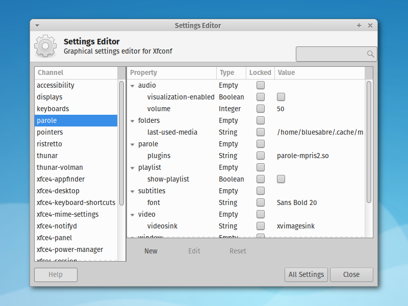 The Settings Editor included in Xfce Settings 4.13.0