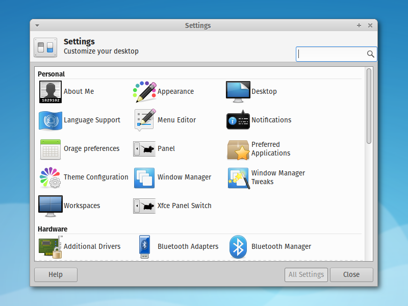 The Settings Manager from Xfce Settings 4.13.0