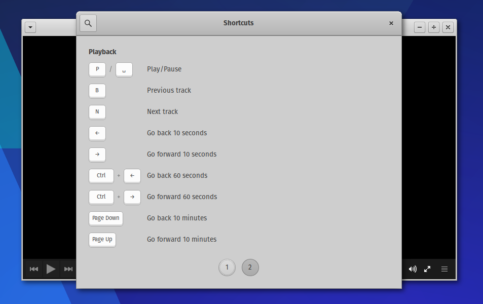 Two pages of keyboard shortcuts make it easy to control your media playback.