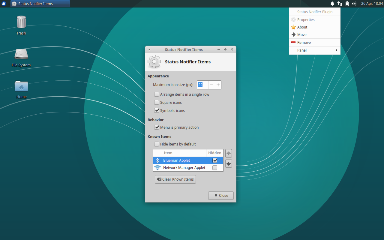 Xubuntu Status Notifier Plugin