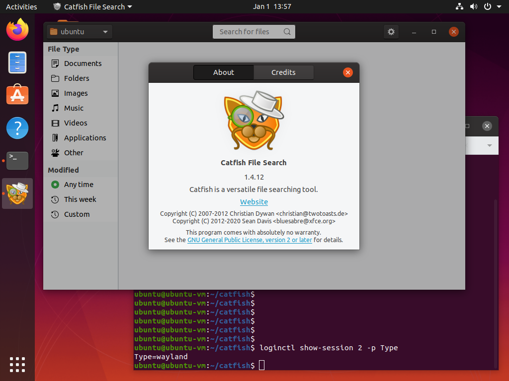 Catfish 1.4.12 on Wayland on Ubuntu 19.10