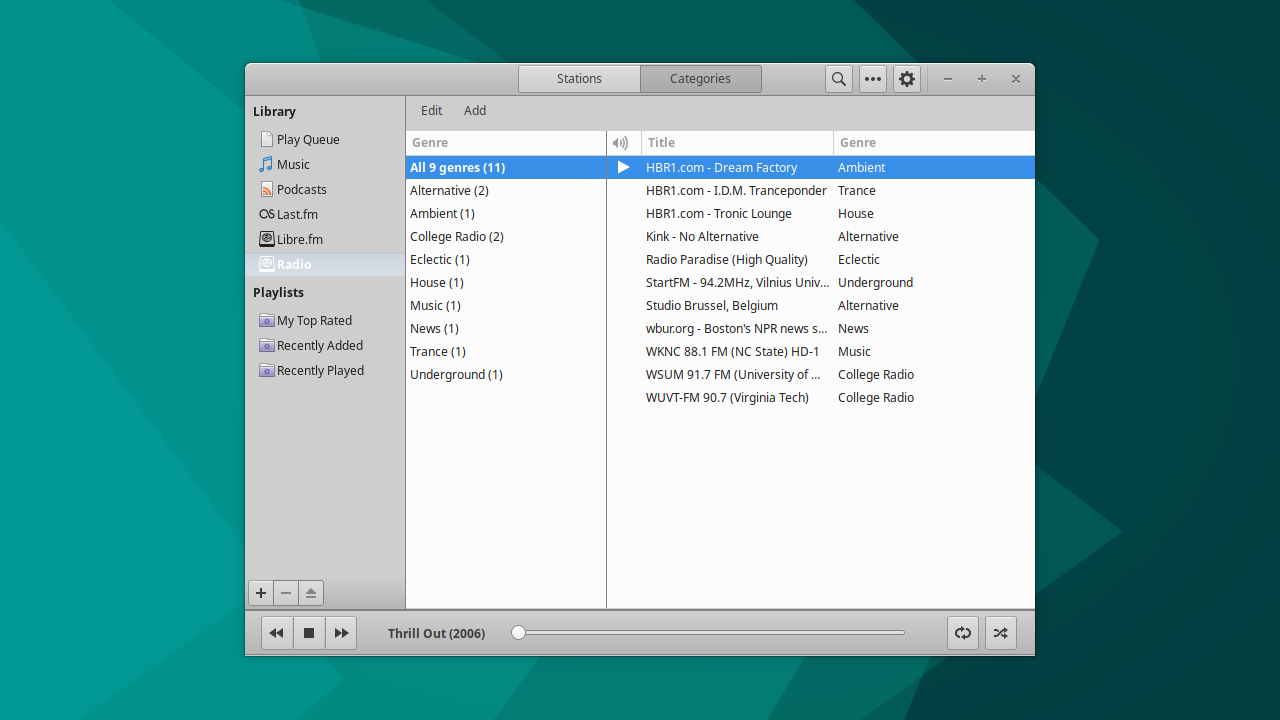 Rhythmbox is customized to feel at home in Xubuntu. It is only a few clicks away if you prefer a more modern look.