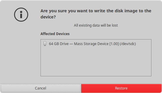 Confirm your device one last time and click `Restore`.