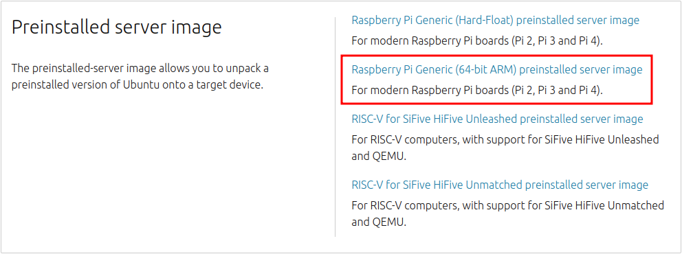 There are several Raspberry Pi images to choose from. Select the 64-bit ARM option.