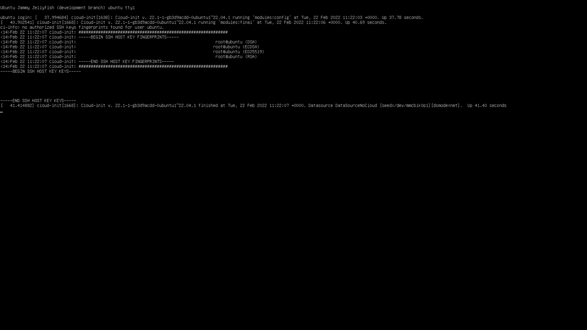 Once your SSH host keys (redacted) are displayed, you will be ready to log in.