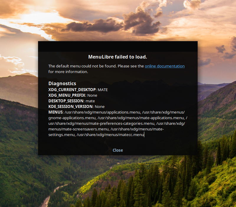 When MenuLibre correctly detects a loading error, it will display diagnostic information that can be used to identify related issues.