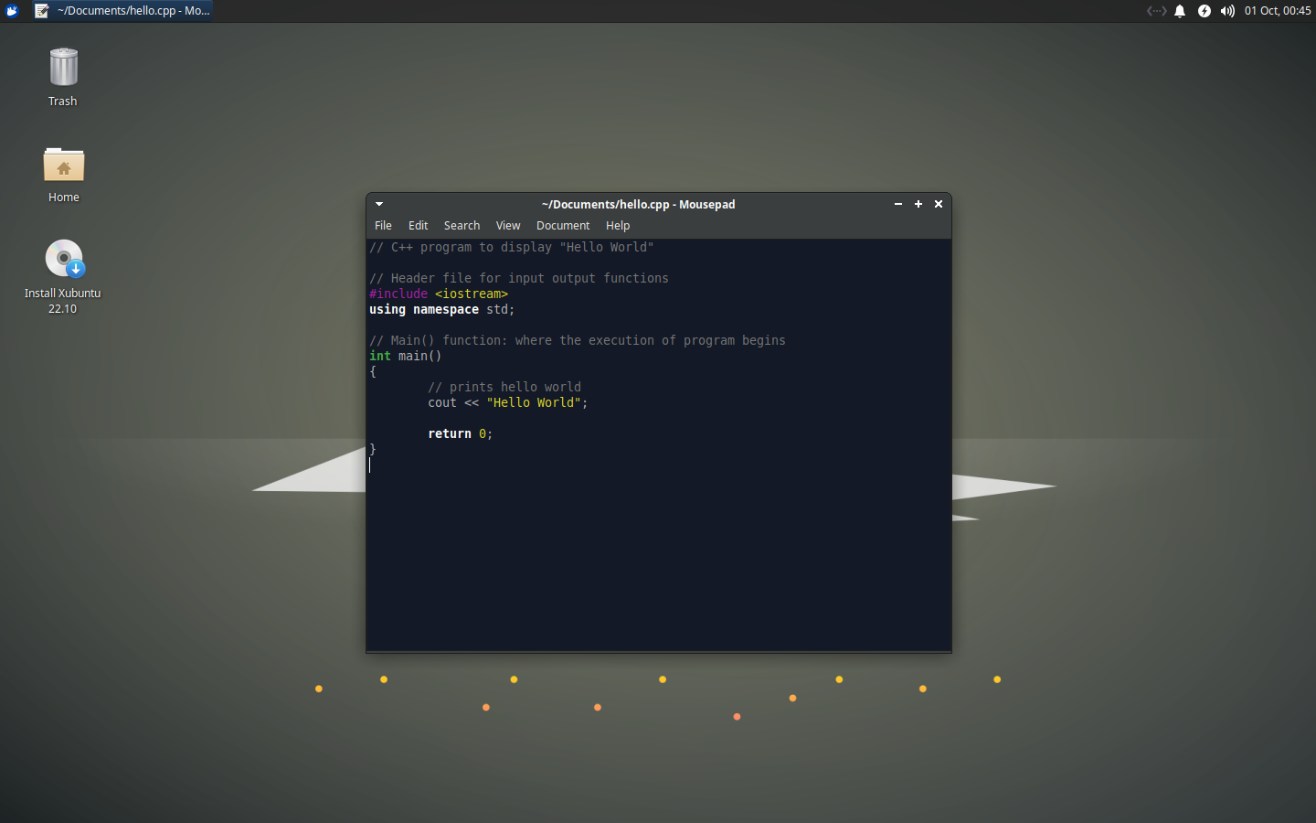 The Xubuntu Light and Dark editor themes complement the Greybird and Greybird-dark GTK themes.