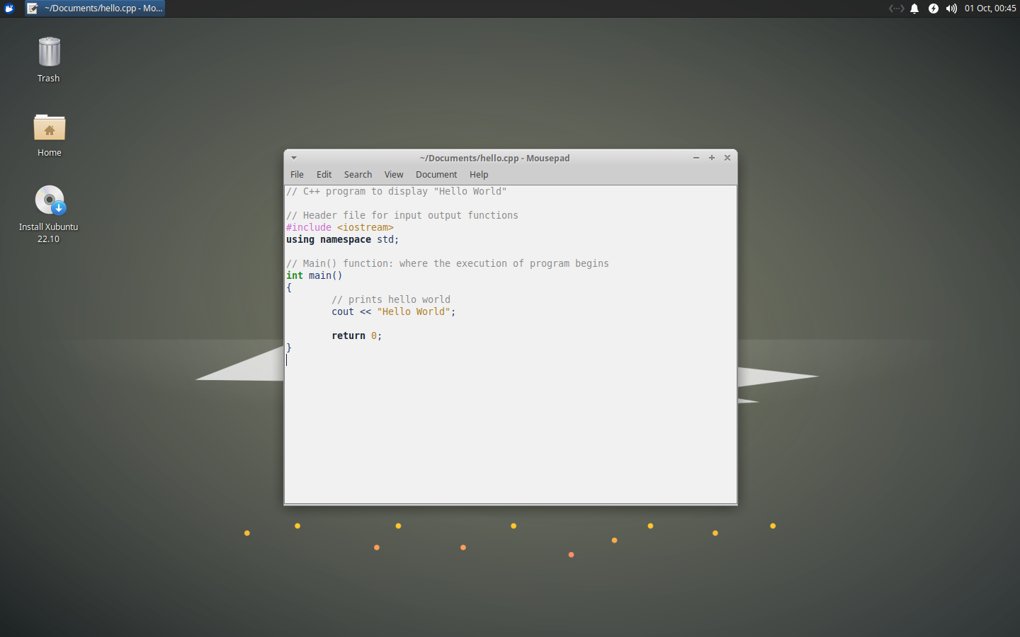 The Xubuntu Light and Dark editor themes complement the Greybird and Greybird-dark GTK themes.