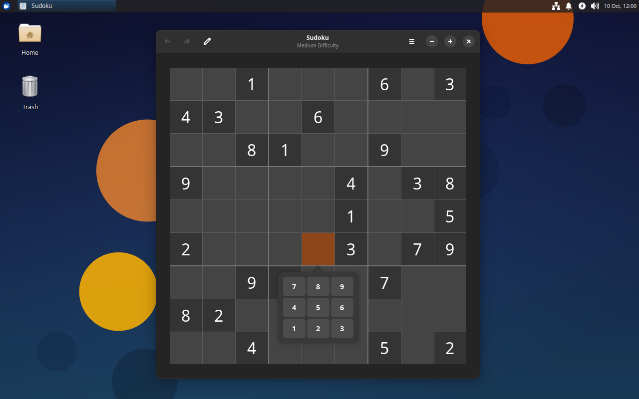 A screenshot of the Sudoku game. It demonstrates the updated dark theme support.