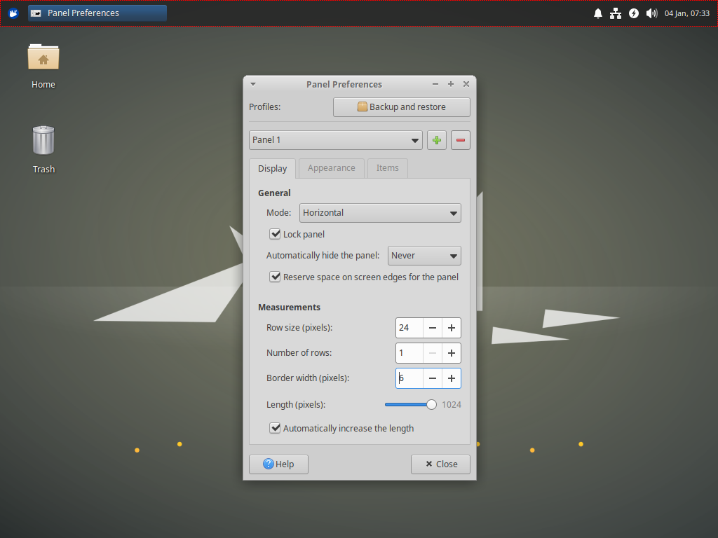 Xfce Panel 4.20.0 adds several new features. The new border width option allows you to add padding to the panel items.