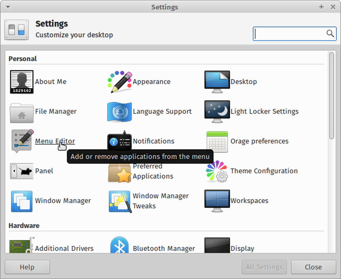 MenuLibre is integrated with the Xfce settings manager.